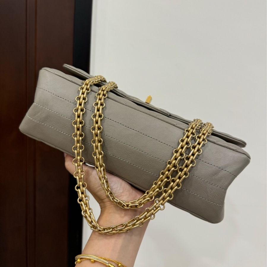 chanel 香奈兒 2.55 reissue 25 金釦 斑鳩灰 鏈條包 鍊帶包 肩背包 斜背包-16