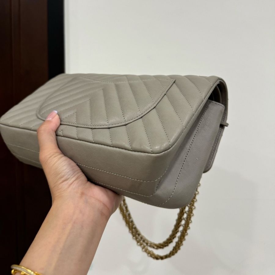 chanel 香奈兒 2.55 reissue 25 金釦 斑鳩灰 鏈條包 鍊帶包 肩背包 斜背包-20