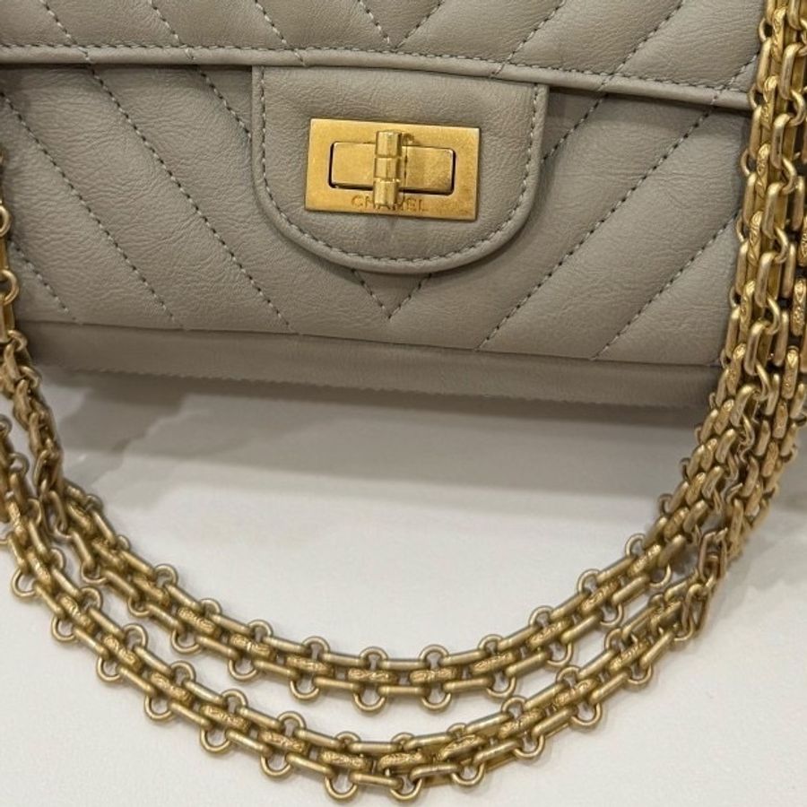 chanel 香奈兒 2.55 reissue 25 金釦 斑鳩灰 鏈條包 鍊帶包 肩背包 斜背包-33