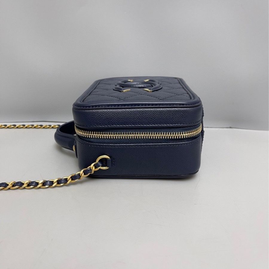 Chanel 香奈兒Vanity case小號荔枝紋深藍色相機包-2