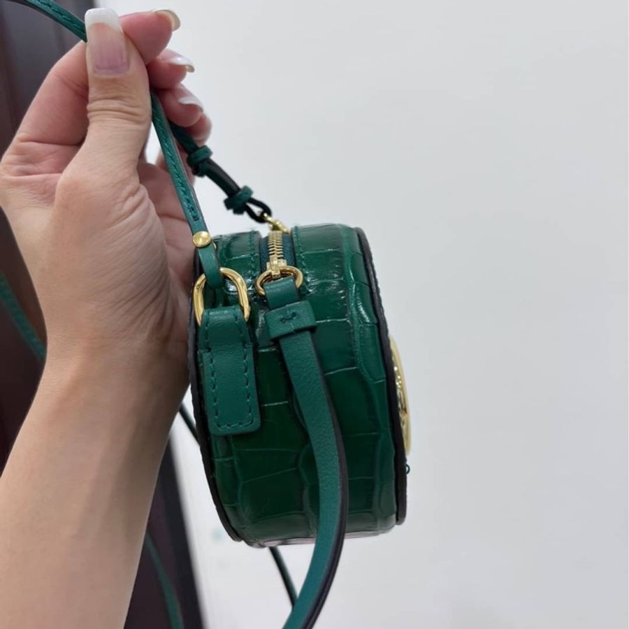 Chloe 金色C字迷你 圓餅包 森林綠牛皮 肩背包 斜背包 小廢包-4