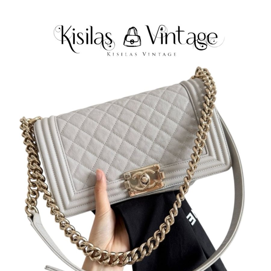 Chanel Caviar Leboy Medium 荔枝皮淺灰色-0