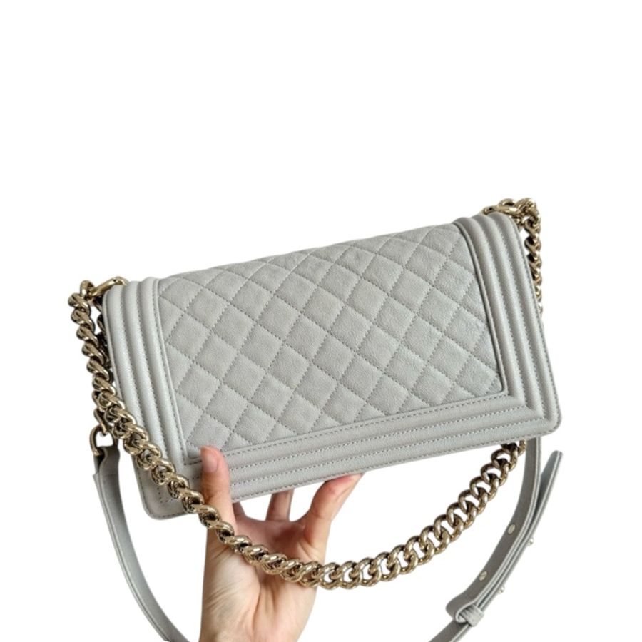 Chanel Caviar Leboy Medium 荔枝皮淺灰色-2