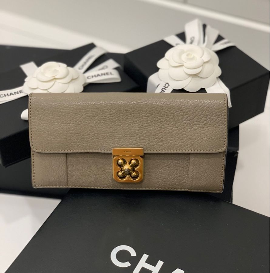 CHLOE 灰 扣式 長夾 皮夾 錢包 皮包 手拿包 零錢包-3