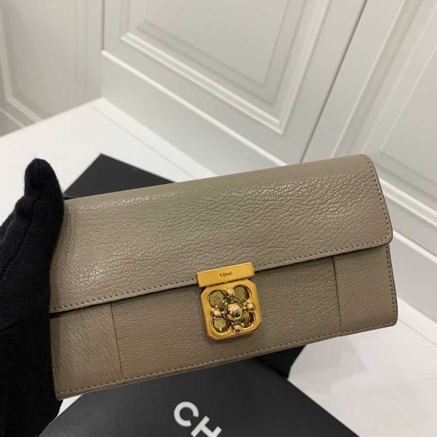 CHLOE 灰 扣式 長夾 皮夾 錢包 皮包 手拿包 零錢包-13
