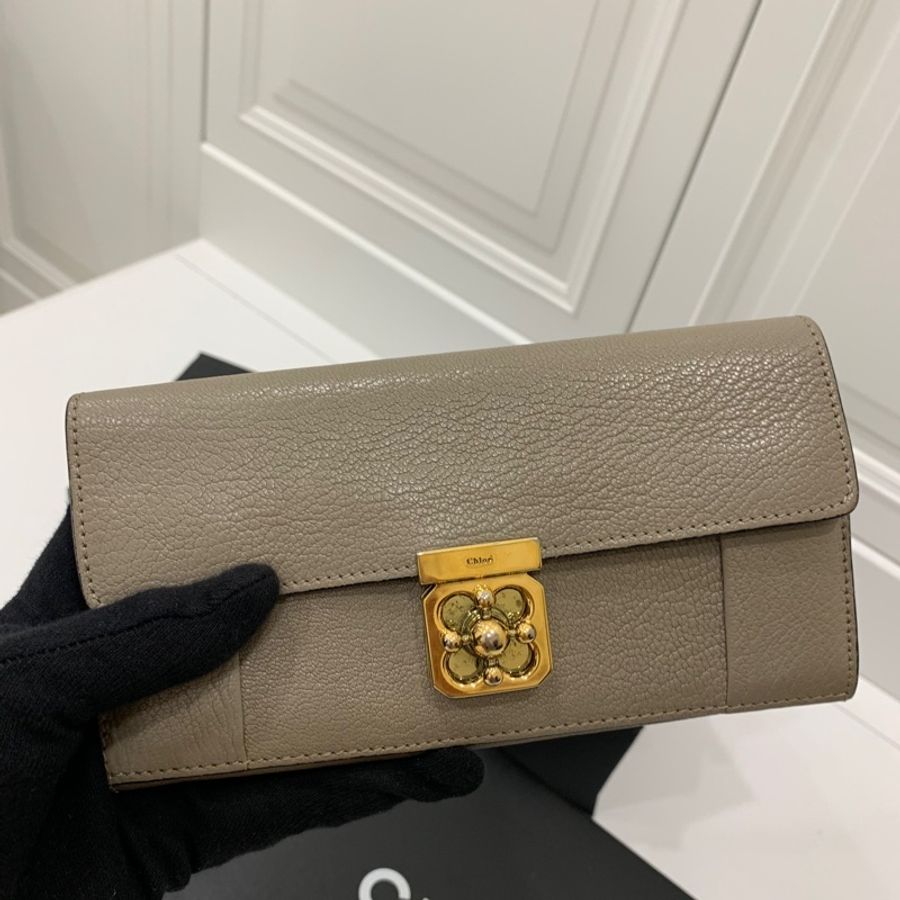 CHLOE 灰 扣式 長夾 皮夾 錢包 皮包 手拿包 零錢包-14