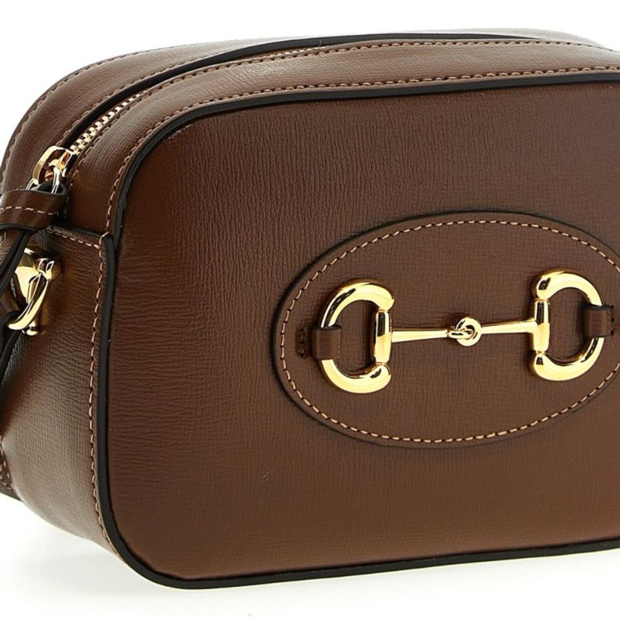 【GUCCI 古馳】Horsebit 1955 Small 小款 牛皮 馬銜釦 肩背包 斜背包 相機包 棕色 760196-1