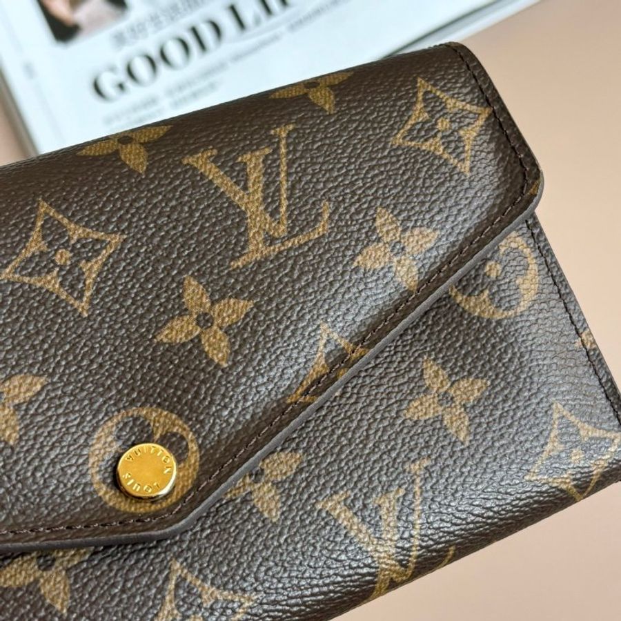 ::LOUIS VUITTON:: LV M60531 Sarah 內棕色金釦長夾-5