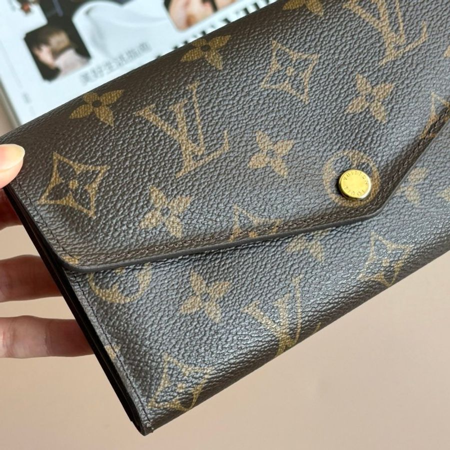 ::LOUIS VUITTON:: LV M60531 Sarah 內棕色金釦長夾-6