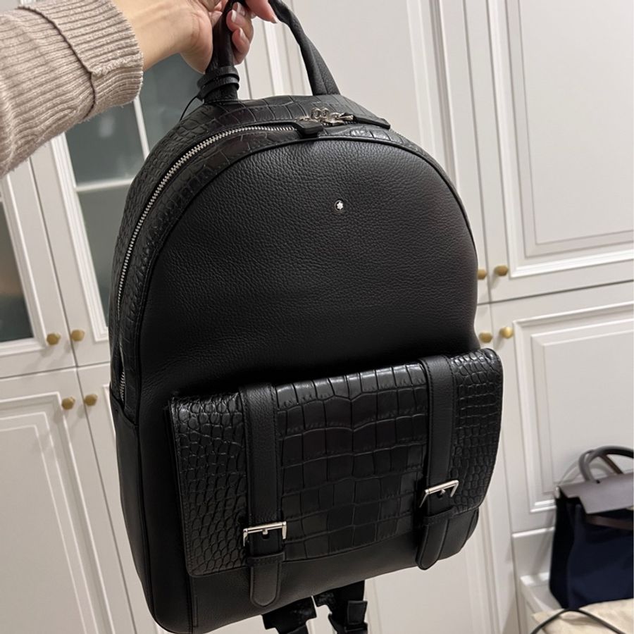 MontBlanc 萬寶龍 Meisterstuck 大款 蜘蛛 粒面牛皮 鱷魚紋 商務 電腦包 公事包 後背包 雙肩包-0