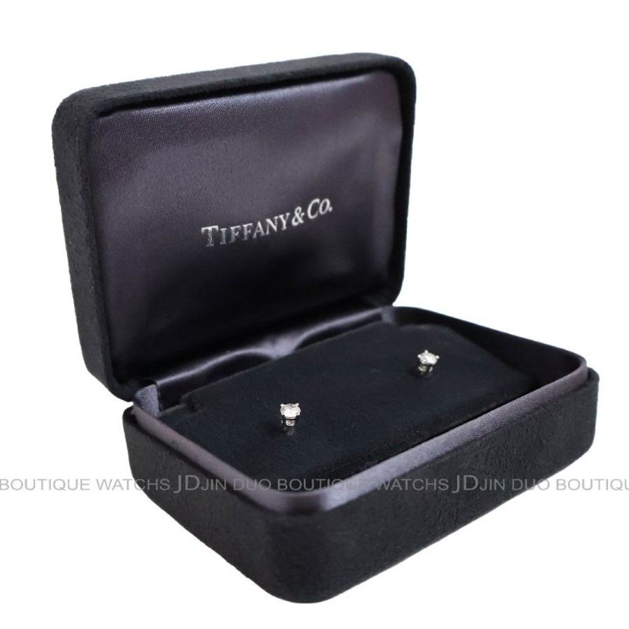 金鐸精品~2388 TIFFANY&CO. T&CO.蒂芙尼PT950鉑金經典四爪鑲鑽石針式耳環-2