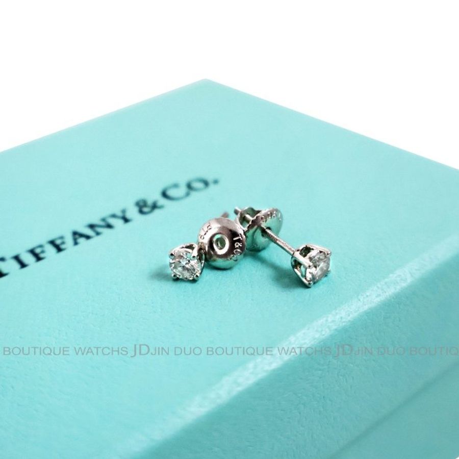 金鐸精品~2388 TIFFANY&CO. T&CO.蒂芙尼PT950鉑金經典四爪鑲鑽石針式耳環-4