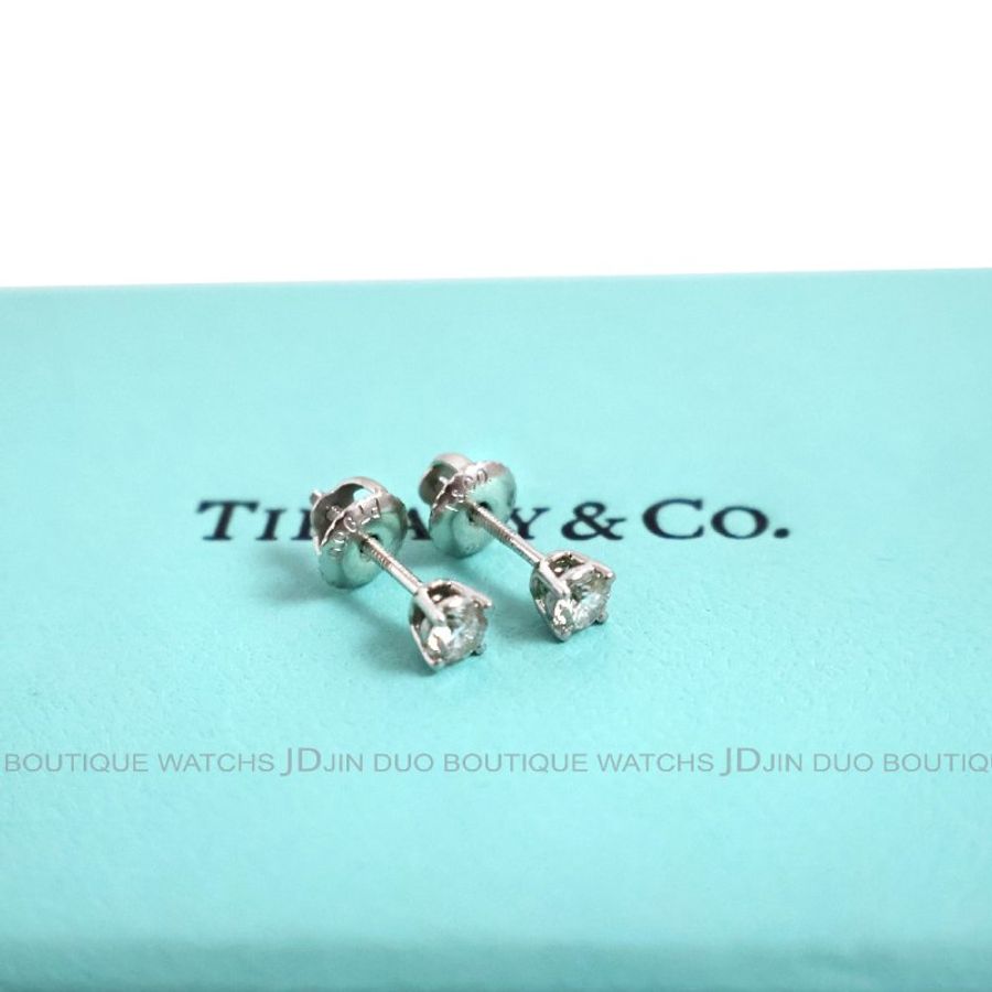 金鐸精品~2388 TIFFANY&CO. T&CO.蒂芙尼PT950鉑金經典四爪鑲鑽石針式耳環-5