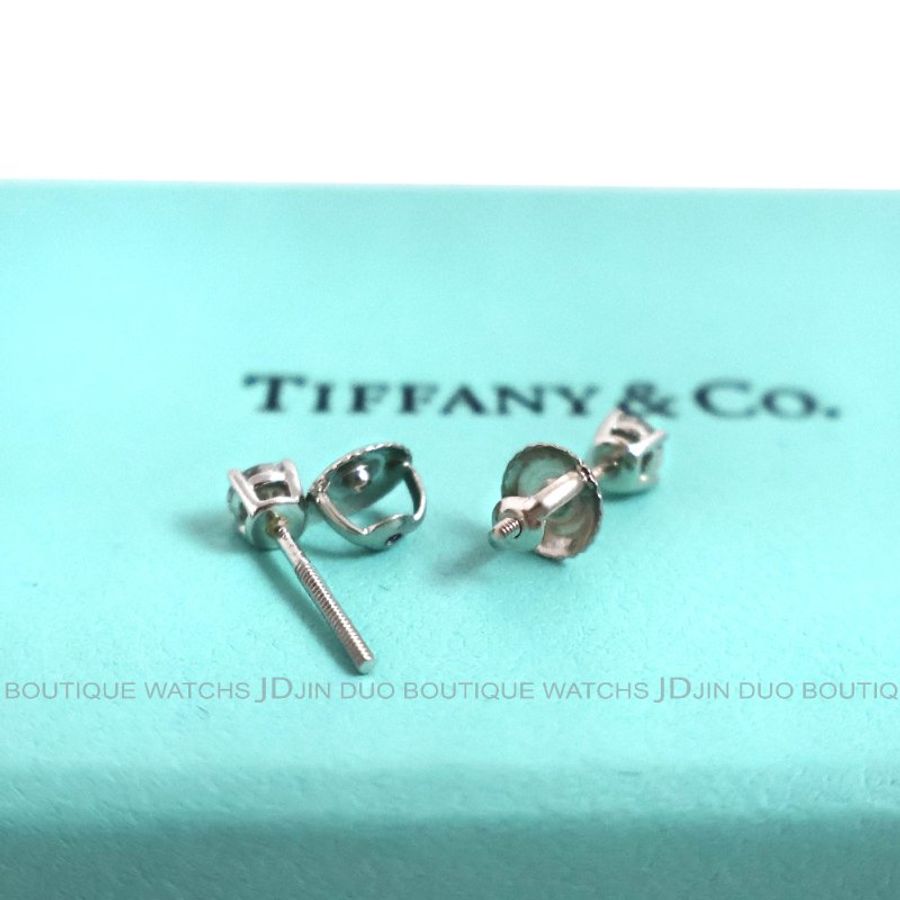 金鐸精品~2388 TIFFANY&CO. T&CO.蒂芙尼PT950鉑金經典四爪鑲鑽石針式耳環-7