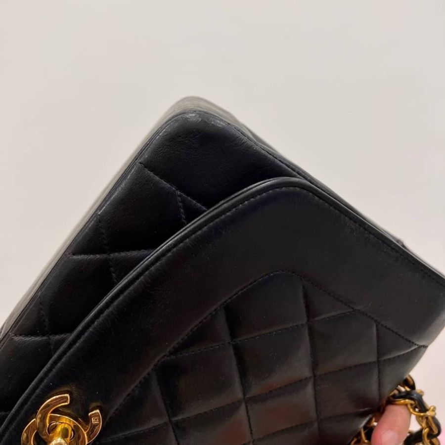 Chanel 香奈兒 Dianna Bag 25 黛妃包 羊皮 黑金 老香 vintage 戴妃包 斜背包 肩背包 側背包 手提包-13