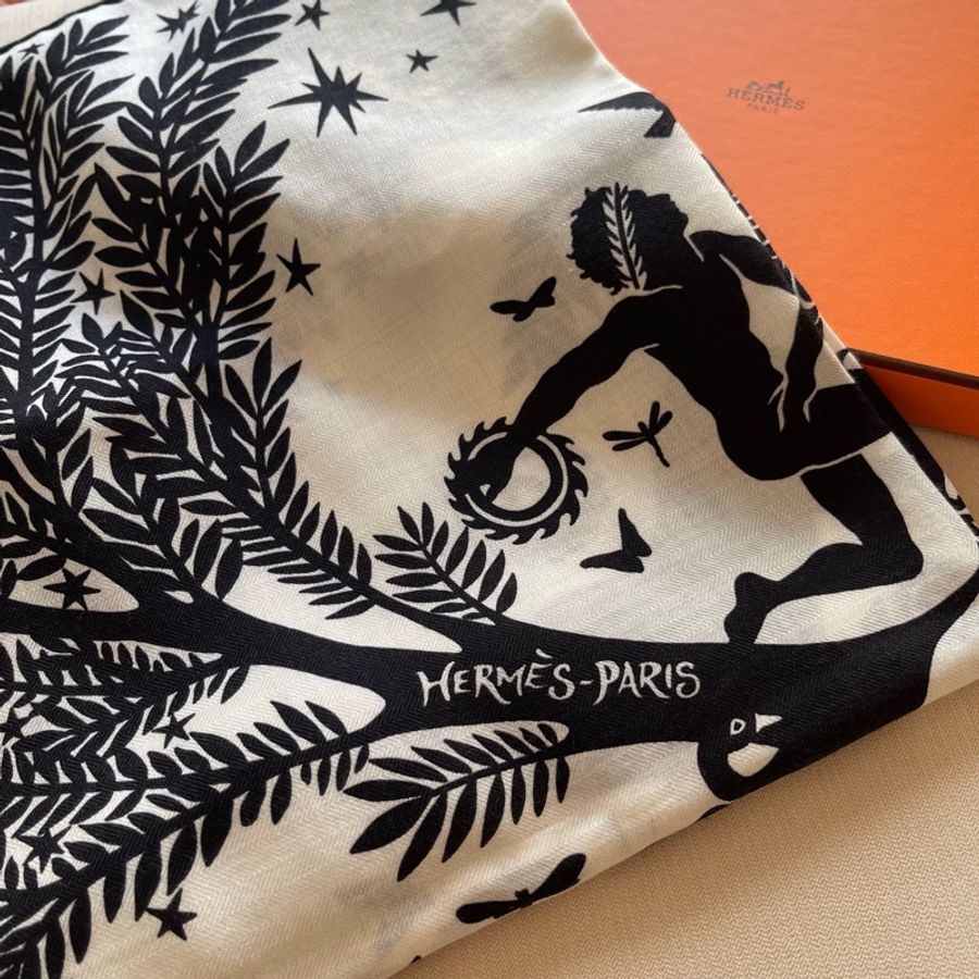 全新 現貨 🧡 Hermes 女裝 scarf shawl 140 絲巾 圍巾 絲羊絨🧣Sous le Charme d'Orphee 俄耳甫斯的魔力-3