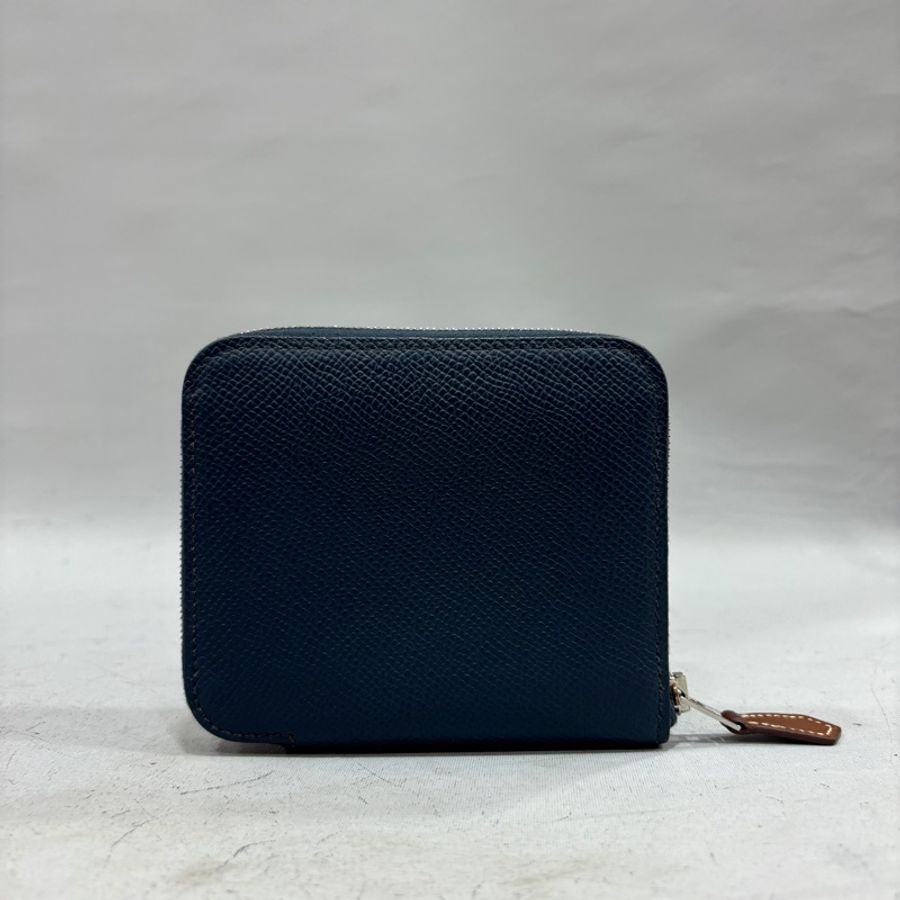 Hermes Silk’in深藍Epsom皮銀釦絲巾短夾A刻-0
