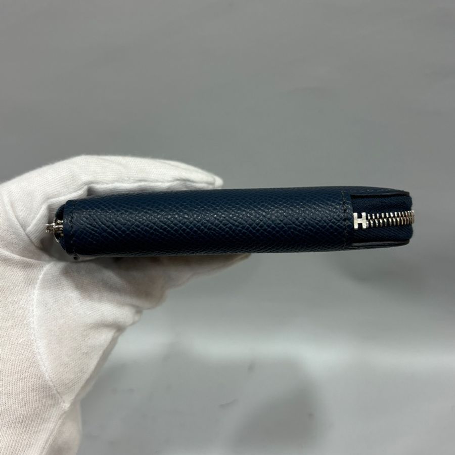 Hermes Silk’in深藍Epsom皮銀釦絲巾短夾A刻-2