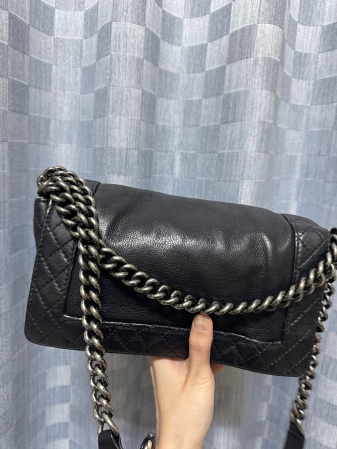Chanel Leboy 黑銀牛皮翻蓋包 雷標18開-4