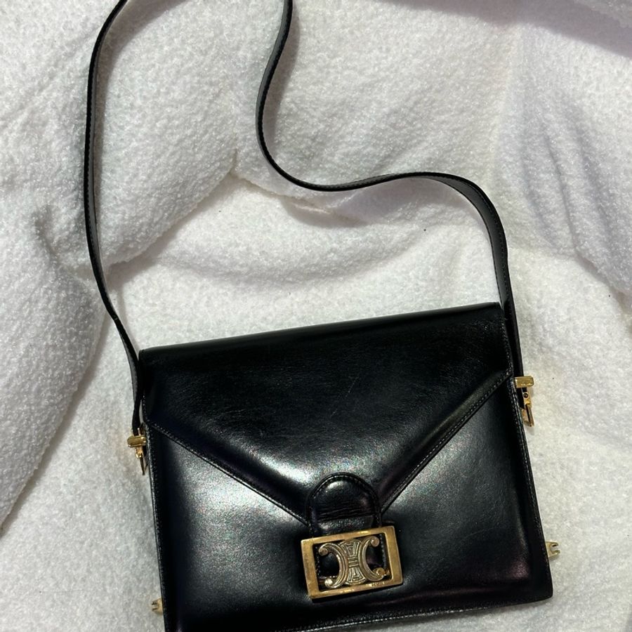 Celine diffusion1970黑色vintage金釦肩背包-0