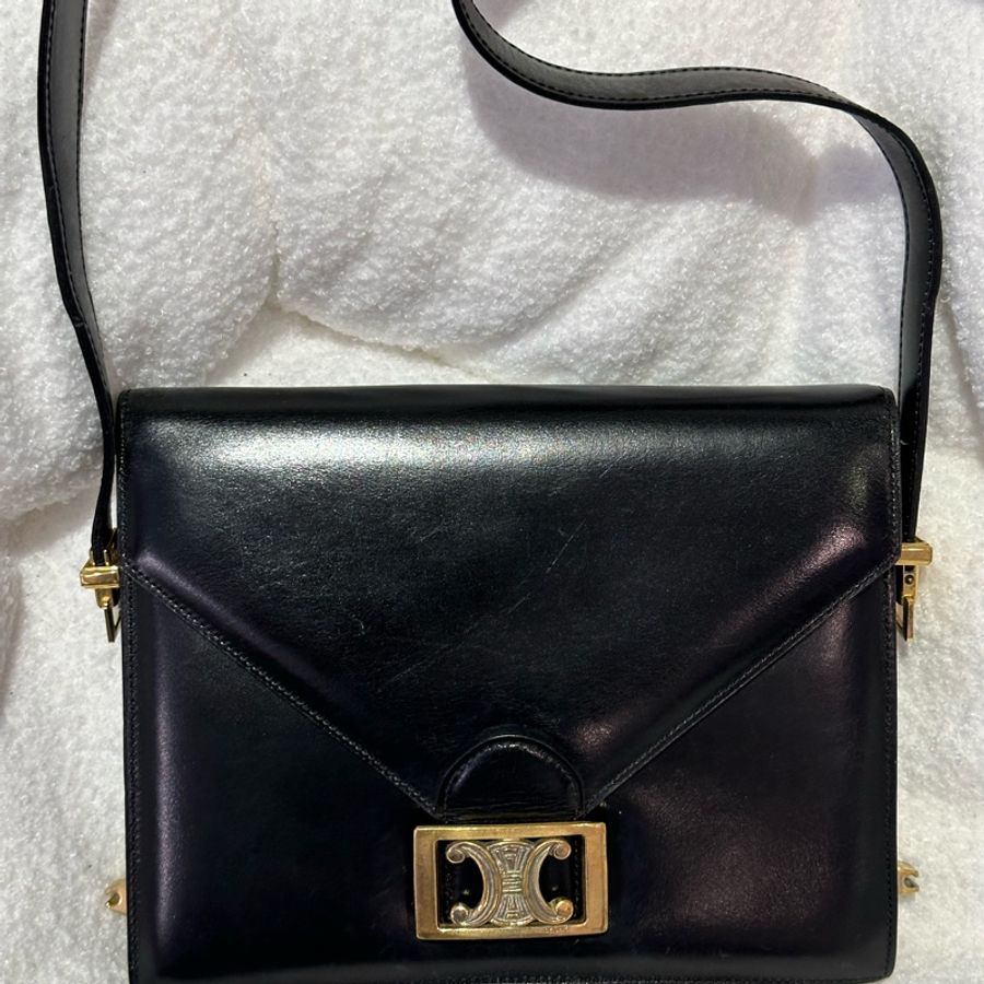 Celine diffusion1970黑色vintage金釦肩背包-1