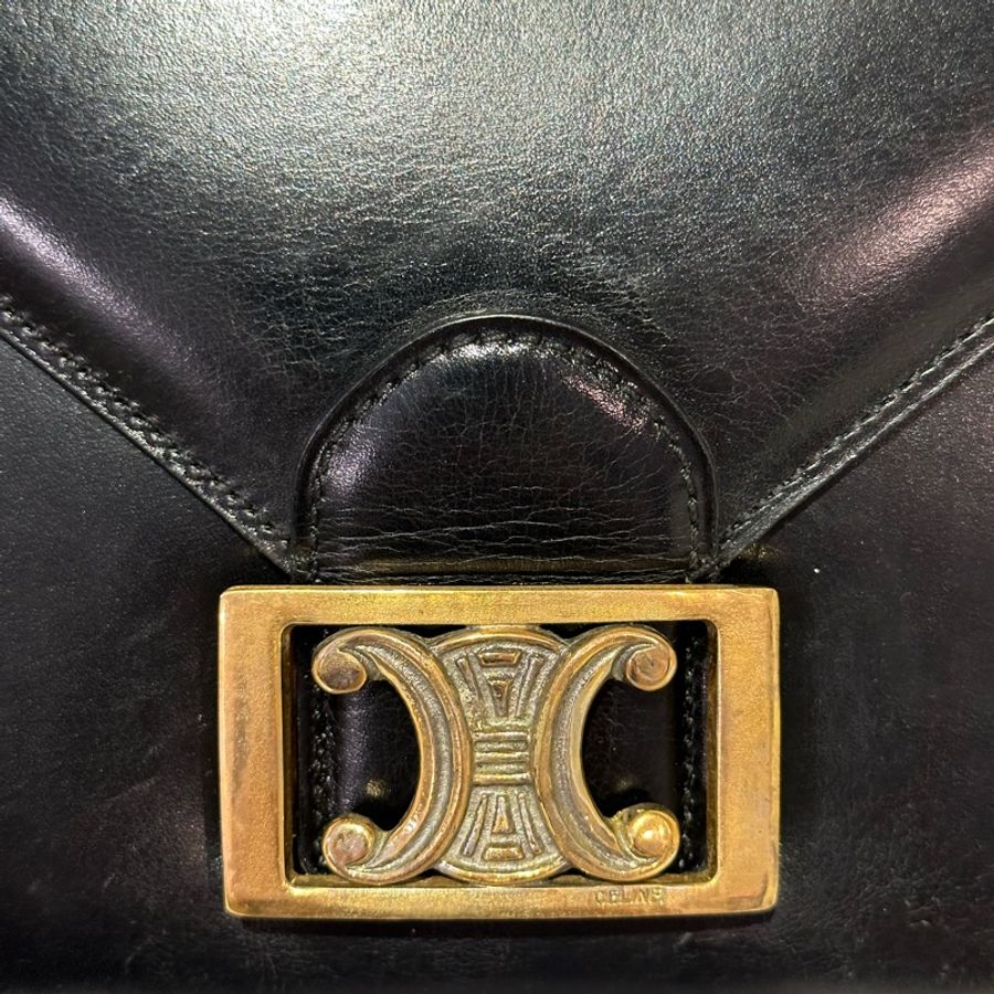 Celine diffusion1970黑色vintage金釦肩背包-3