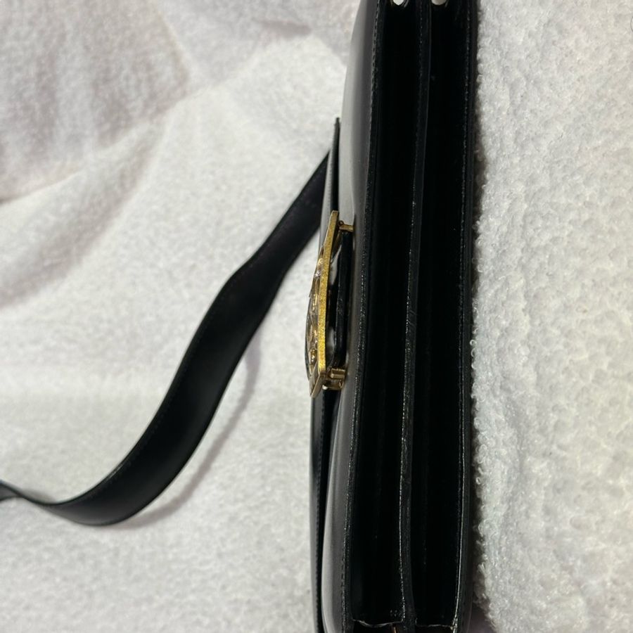 Celine diffusion1970黑色vintage金釦肩背包-6