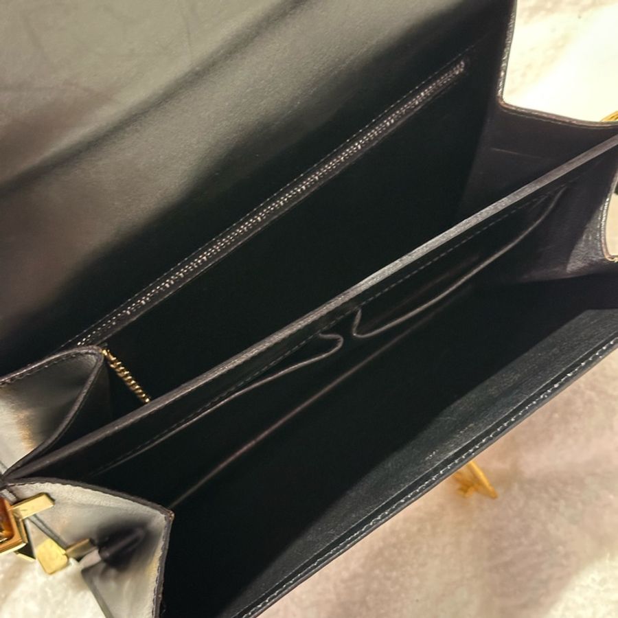 Celine diffusion1970黑色vintage金釦肩背包-8