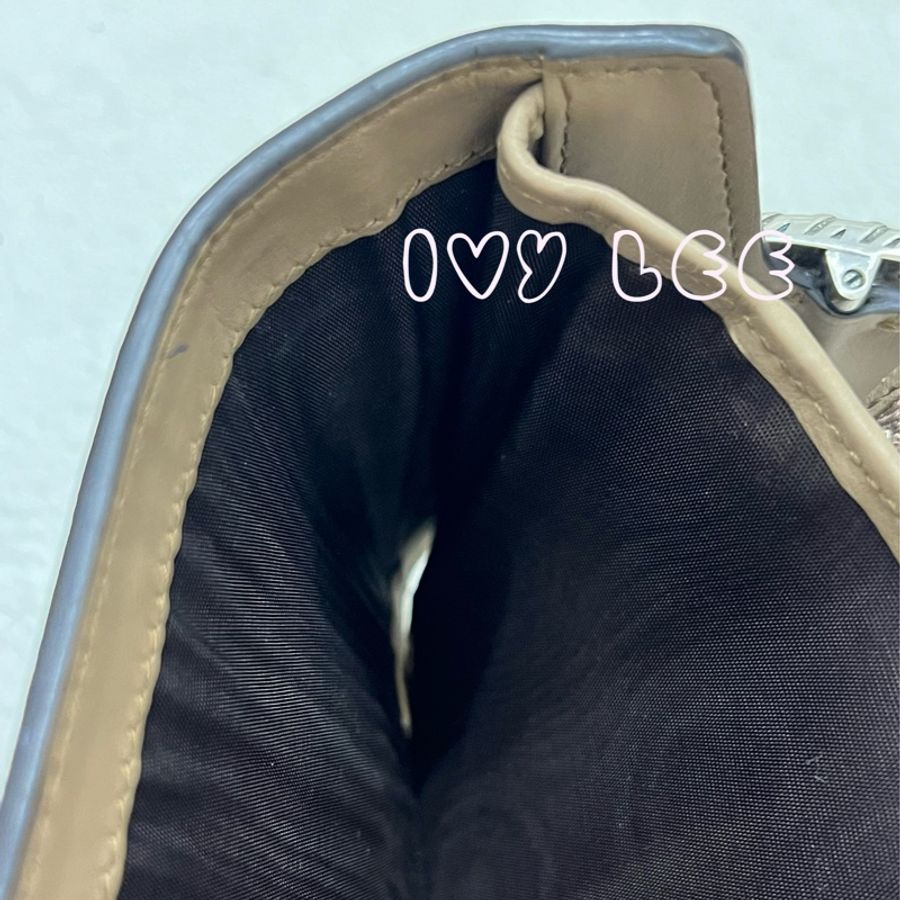 GUCCI 古馳 Dionysus系列LOGO帆布牛皮內襯裡暗釦 短夾 米色 烏木色 酒神短夾 二手精品-6