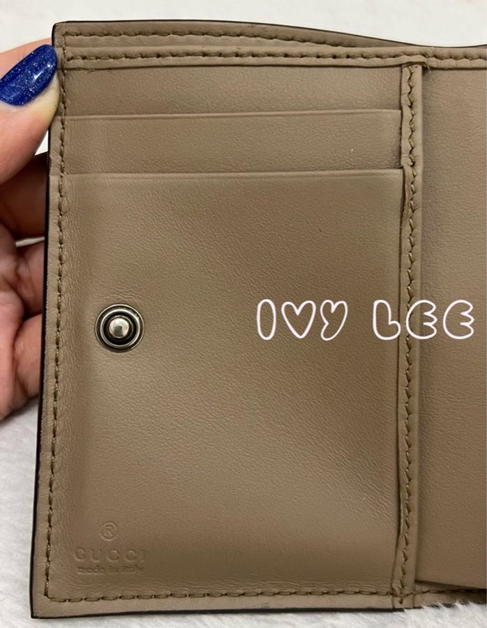 GUCCI 古馳 Dionysus系列LOGO帆布牛皮內襯裡暗釦 短夾 米色 烏木色 酒神短夾 二手精品-22