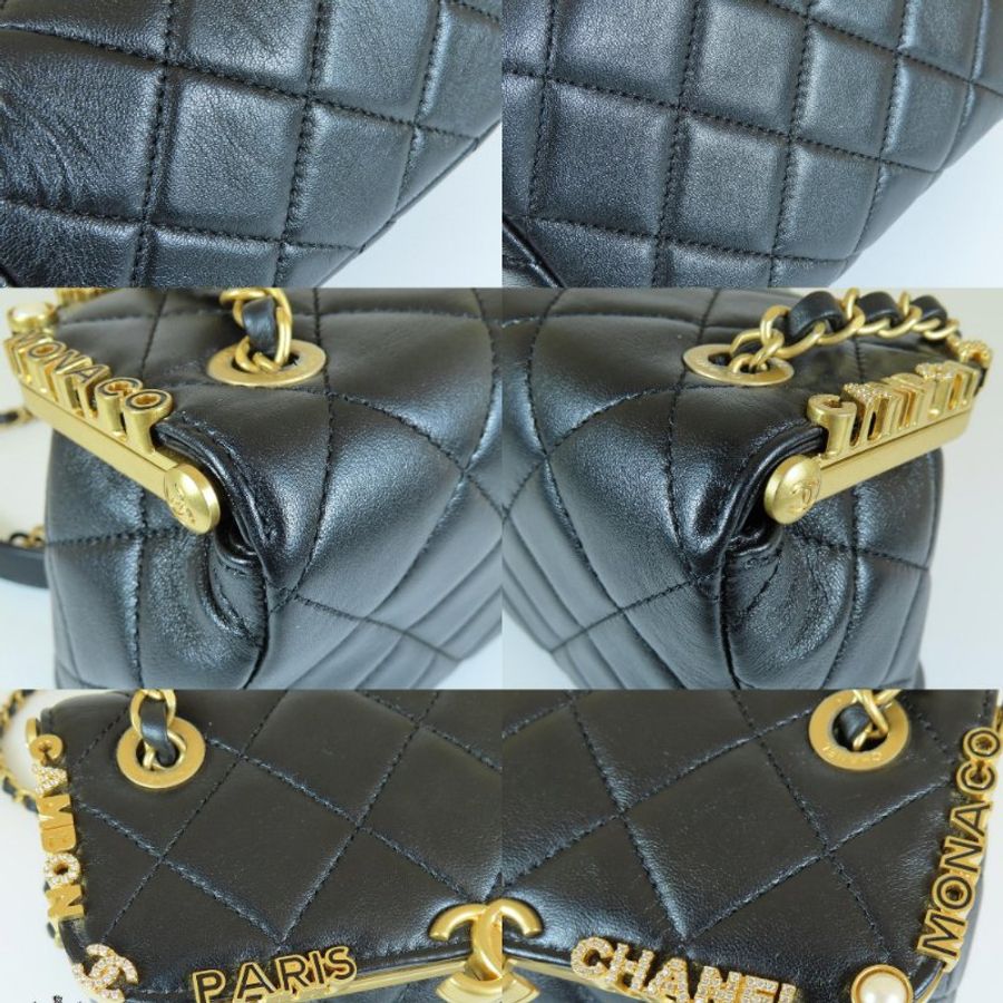 【巴黎站二手名牌專賣店】*現貨*CHANEL香奈兒真品*kisslock黑菱格羊皮梯形方箱水鑽字母飾邊吸釦斜背鏈包-7