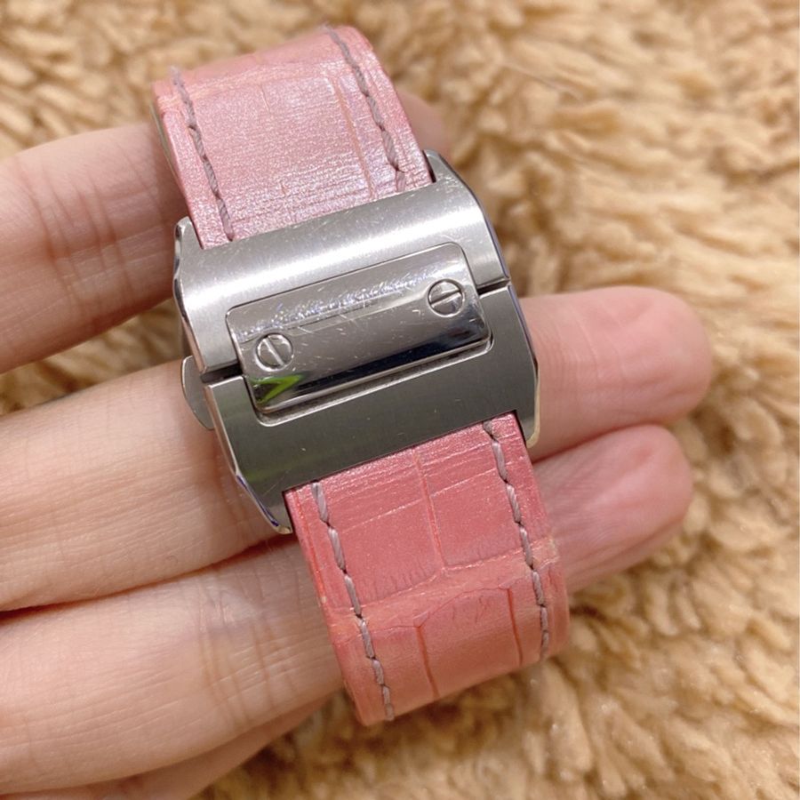 🔆Cartier santos 100 寶寶粉原廠皮革錶帶 自動上鏈 附保卡 附品牌絨布袋 附盒 附小冊子-8