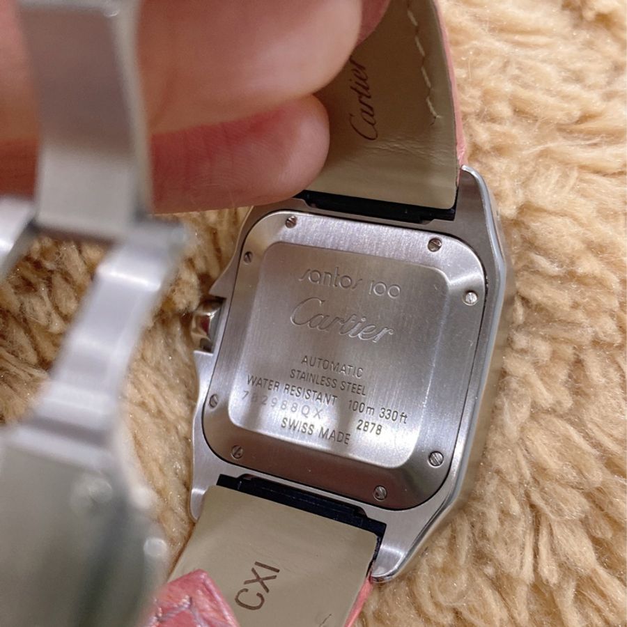 🔆Cartier santos 100 寶寶粉原廠皮革錶帶 自動上鏈 附保卡 附品牌絨布袋 附盒 附小冊子-13