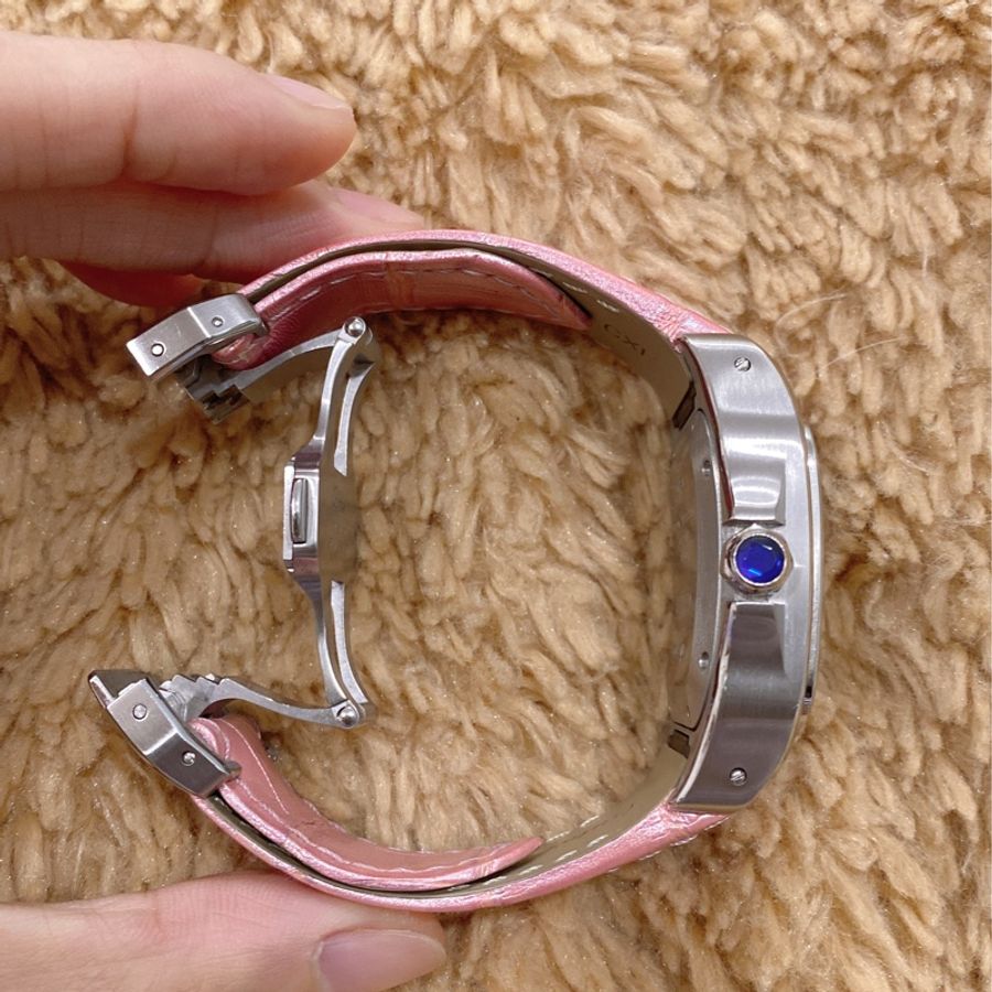 🔆Cartier santos 100 寶寶粉原廠皮革錶帶 自動上鏈 附保卡 附品牌絨布袋 附盒 附小冊子-27