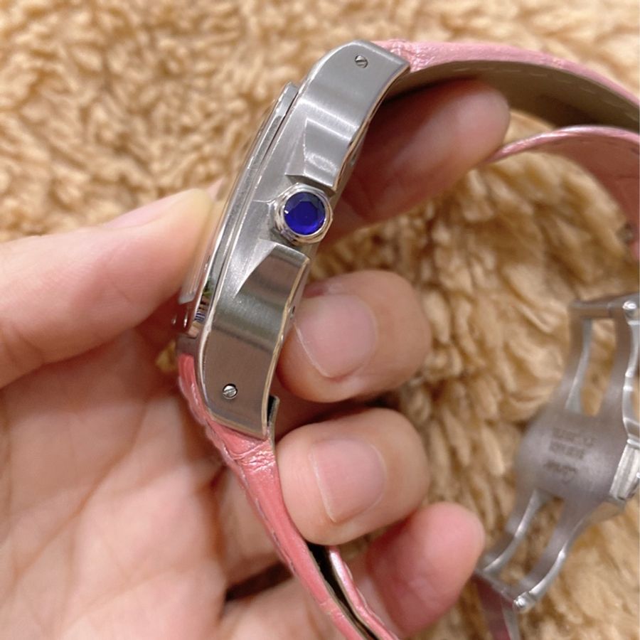 🔆Cartier santos 100 寶寶粉原廠皮革錶帶 自動上鏈 附保卡 附品牌絨布袋 附盒 附小冊子-29