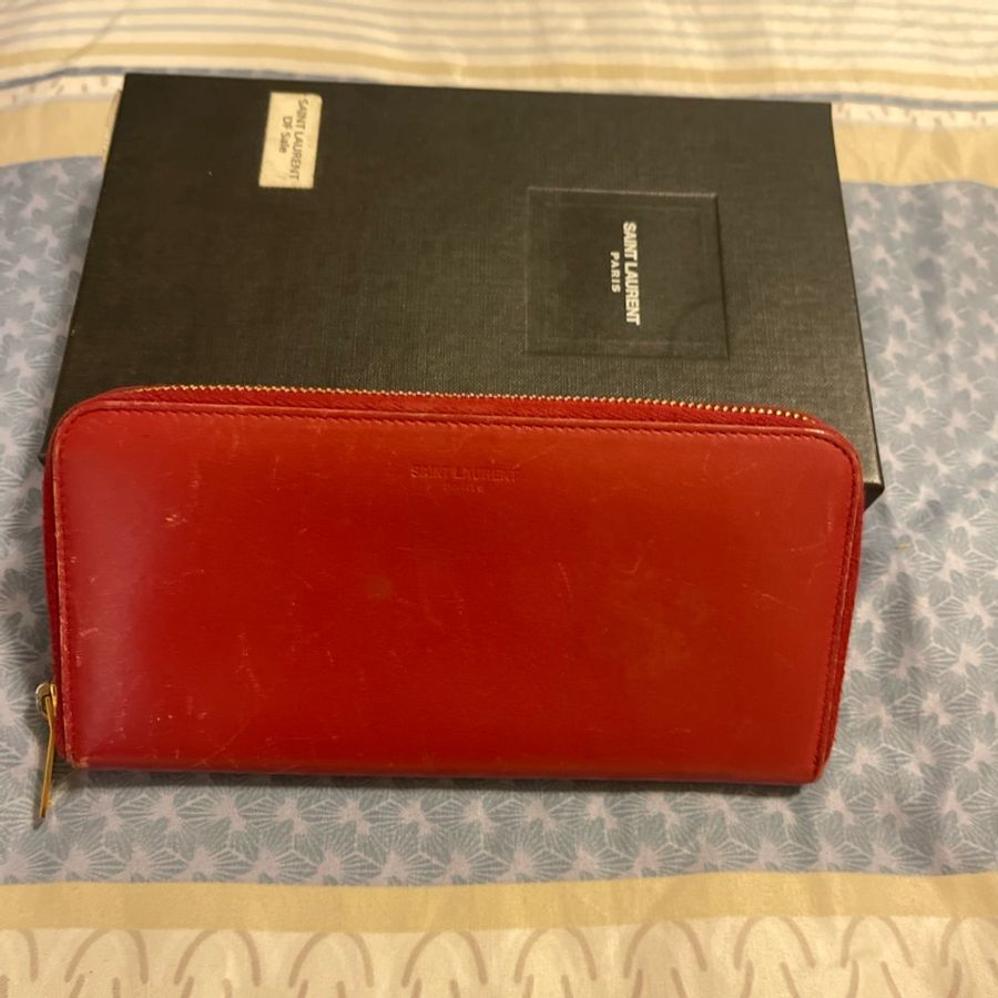 SAINT LAURENT YSL 紅色真皮皮夾-0