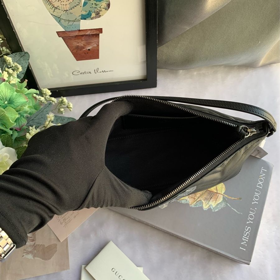 GUCCI GG Marmont 黑釦縫線皮革肩背包/手提包(黑色)-6