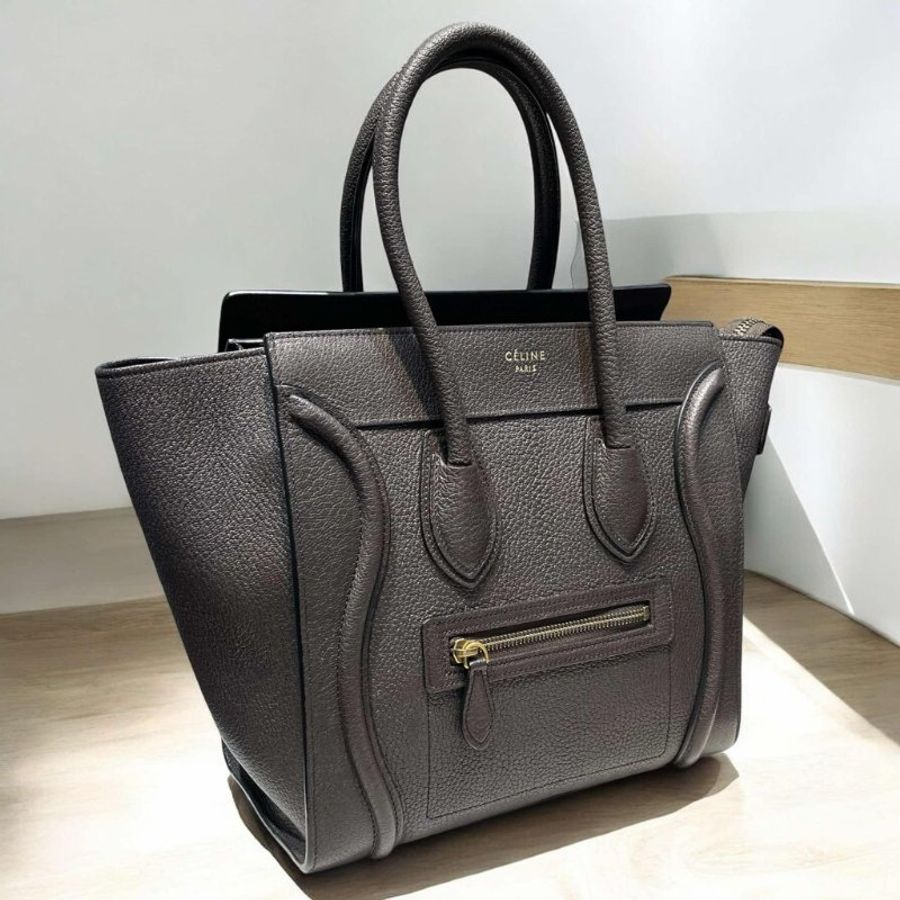 CELINE 全牛皮手提冏包 深咖啡色-1