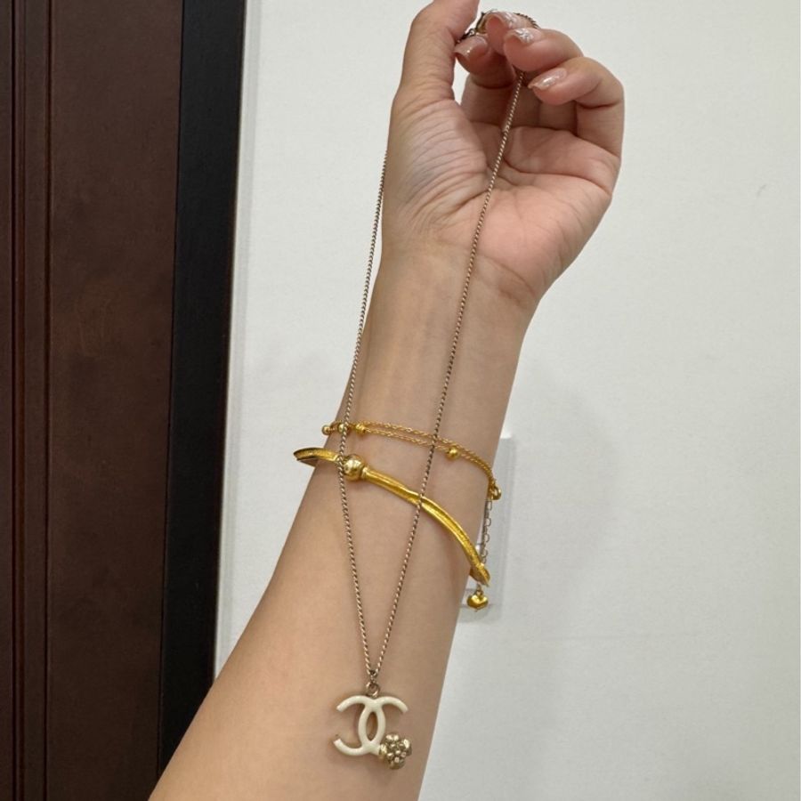 CHANEL 香奈兒 白琺瑯 經典時尚雙C LOGO山茶花 項鍊 鍊子-15