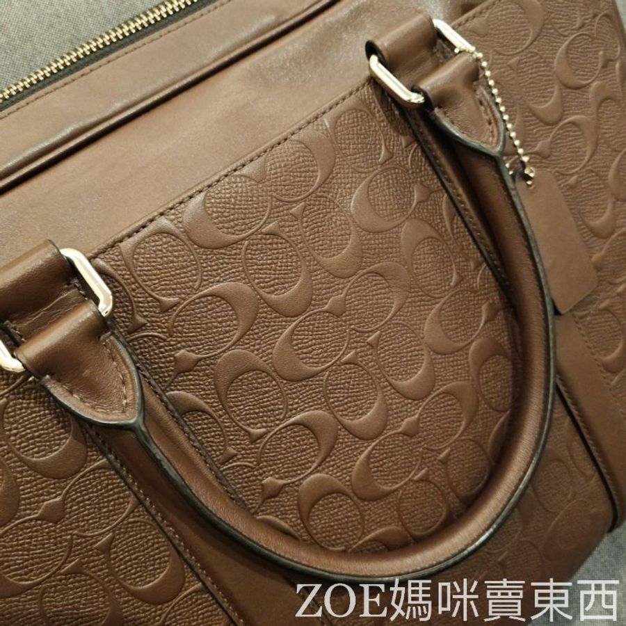 COACH 咖啡色牛皮壓紋手提斜背公事包-26