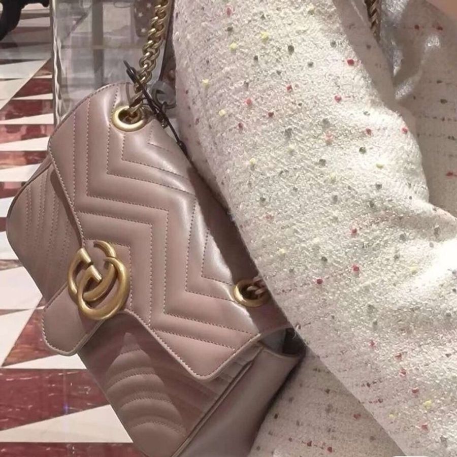Gucci 443497 GG Marmont 小款 26公分衍縫包 復古玫瑰粉色《當季專櫃正售★全新商品 》-1