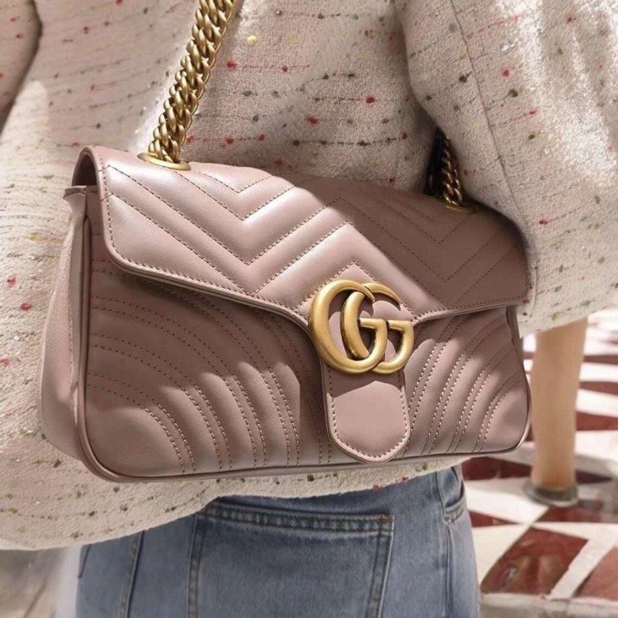 Gucci 443497 GG Marmont 小款 26公分衍縫包 復古玫瑰粉色《當季專櫃正售★全新商品 》-2