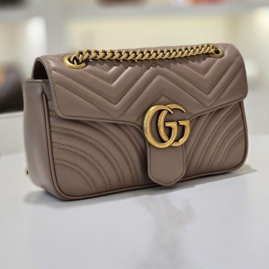 Gucci 443497 GG Marmont 小款 26公分衍縫包 復古玫瑰粉色《當季專櫃正售★全新商品 》-18