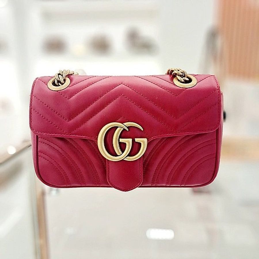 Gucci 446744 迷你衍縫 GG Marmont 包 紅色《當季專櫃正售★全新商品 》-4