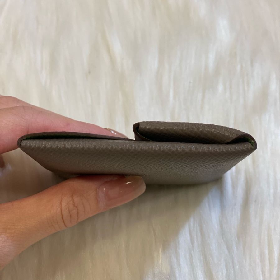 Hermes 8F錫器灰內拼牛油果綠slia 零錢卡包-3