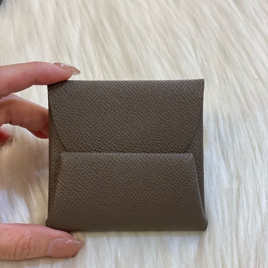 Hermes 8F錫器灰內拼牛油果綠slia 零錢卡包-5