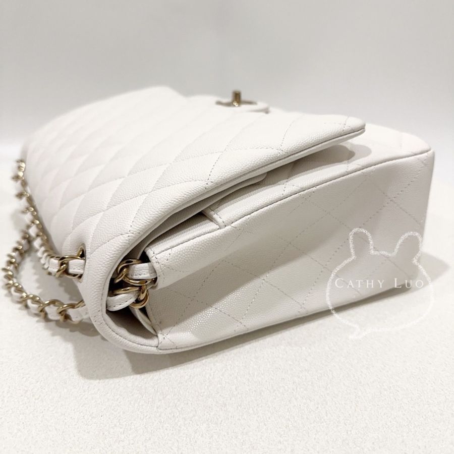 Chanel白色荔枝皮金釦maxi jumbo-16