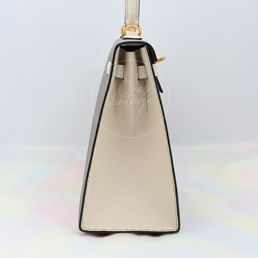 [Brand New] Hermes Kelly 25 Epsom Gris Tourterelle & Nata with Brushed Gold Hardware-19