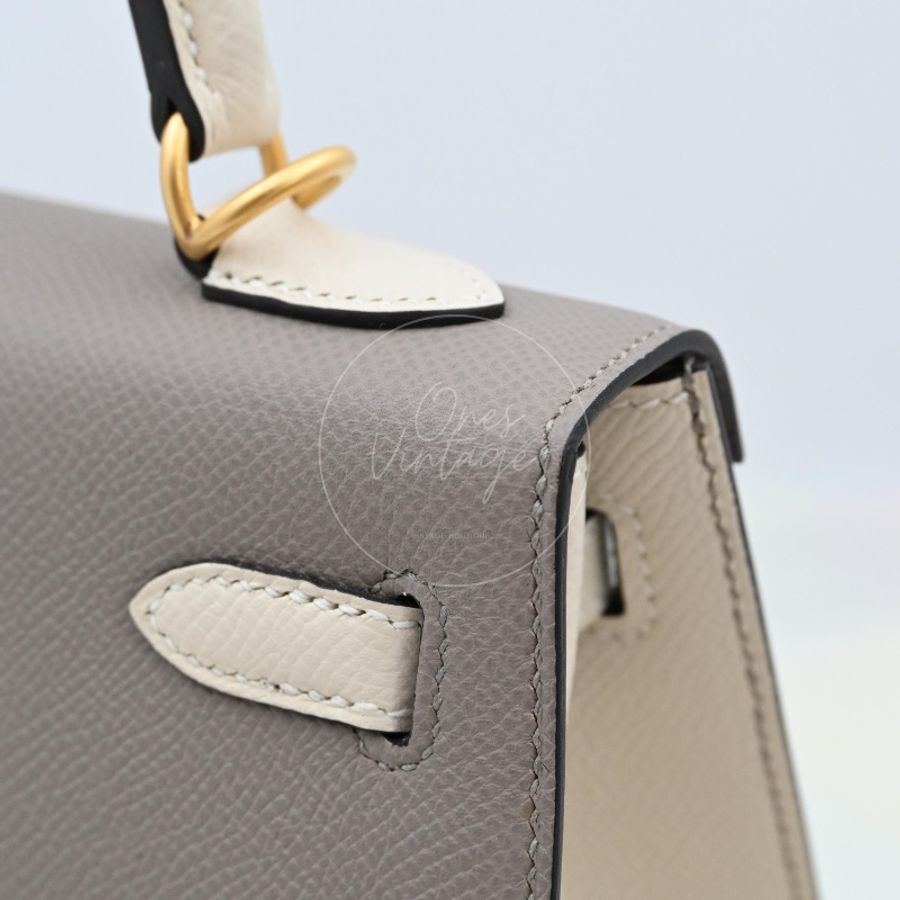 [Brand New] Hermes Kelly 25 Epsom Gris Tourterelle & Nata with Brushed Gold Hardware-21