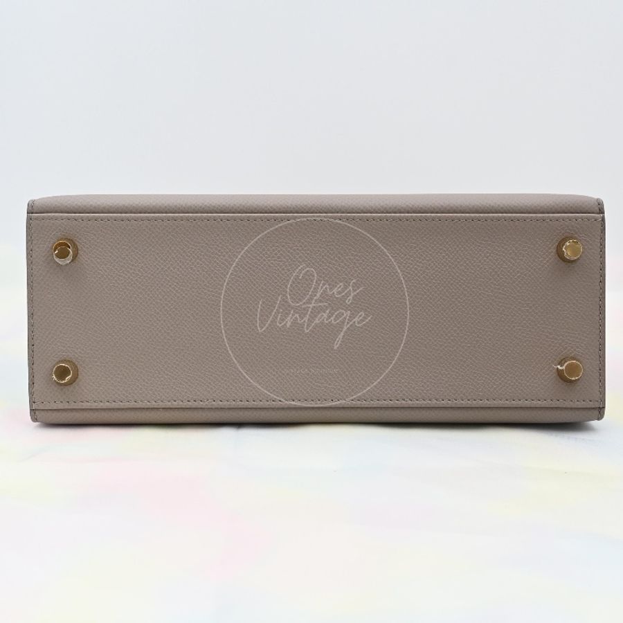 [Brand New] Hermes Kelly 25 Epsom Gris Tourterelle & Nata with Brushed Gold Hardware-29